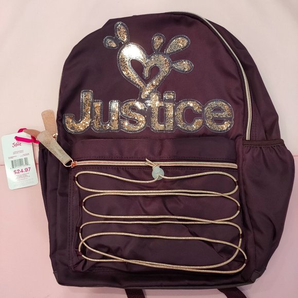 JUSTICE girls purple sparkle backpack - NEW with tags - Picture 1 of 3
